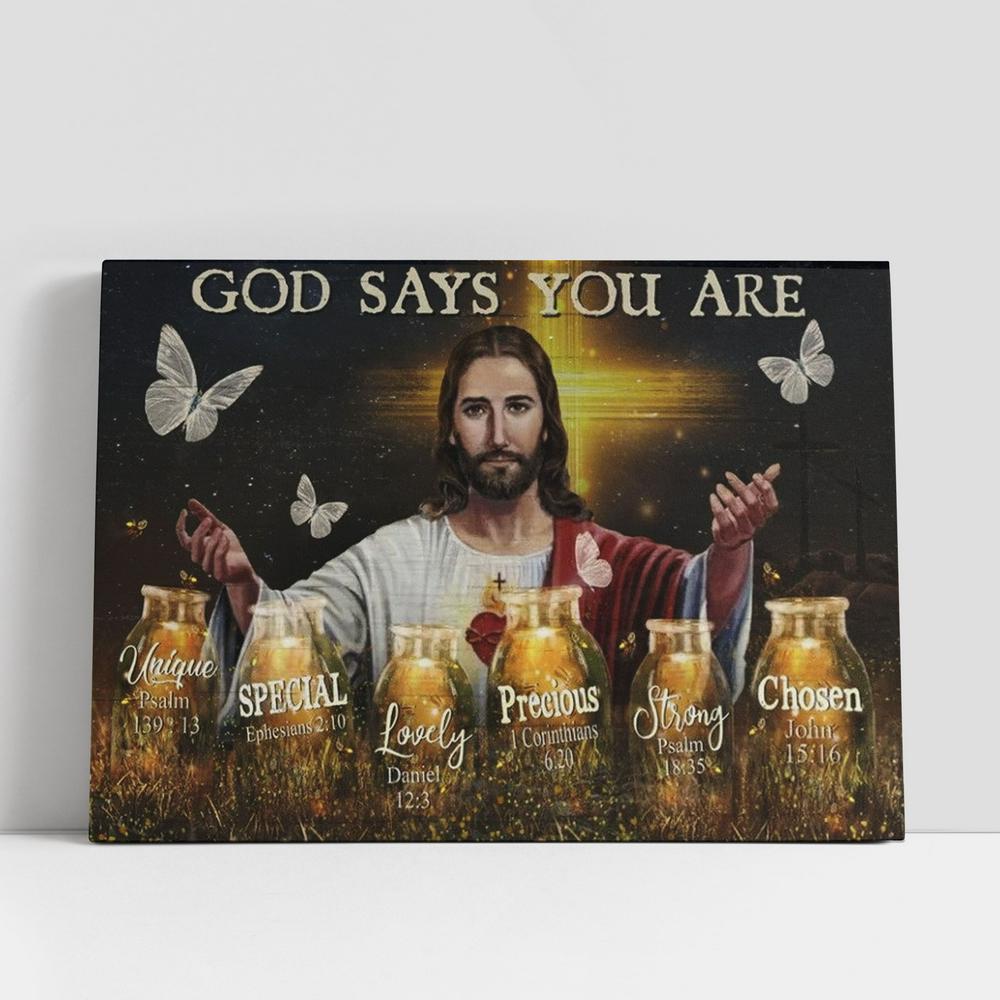 Jesus, Pretty Firefly, Crystal Butterfly, God Says You Are Canvas Poster