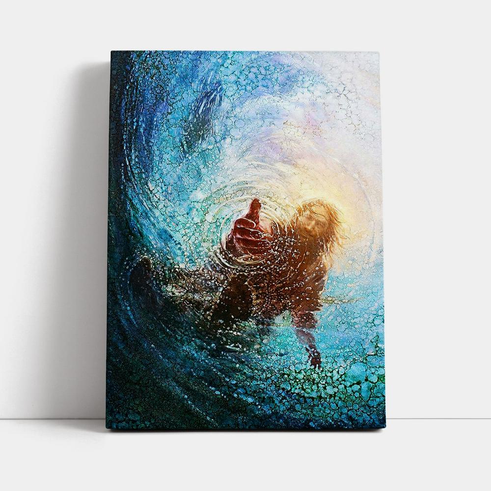 Jesus Reaching Into Water Canvas Wall Art - Jesus Canvas Pictures - Christian Canvas Wall Art