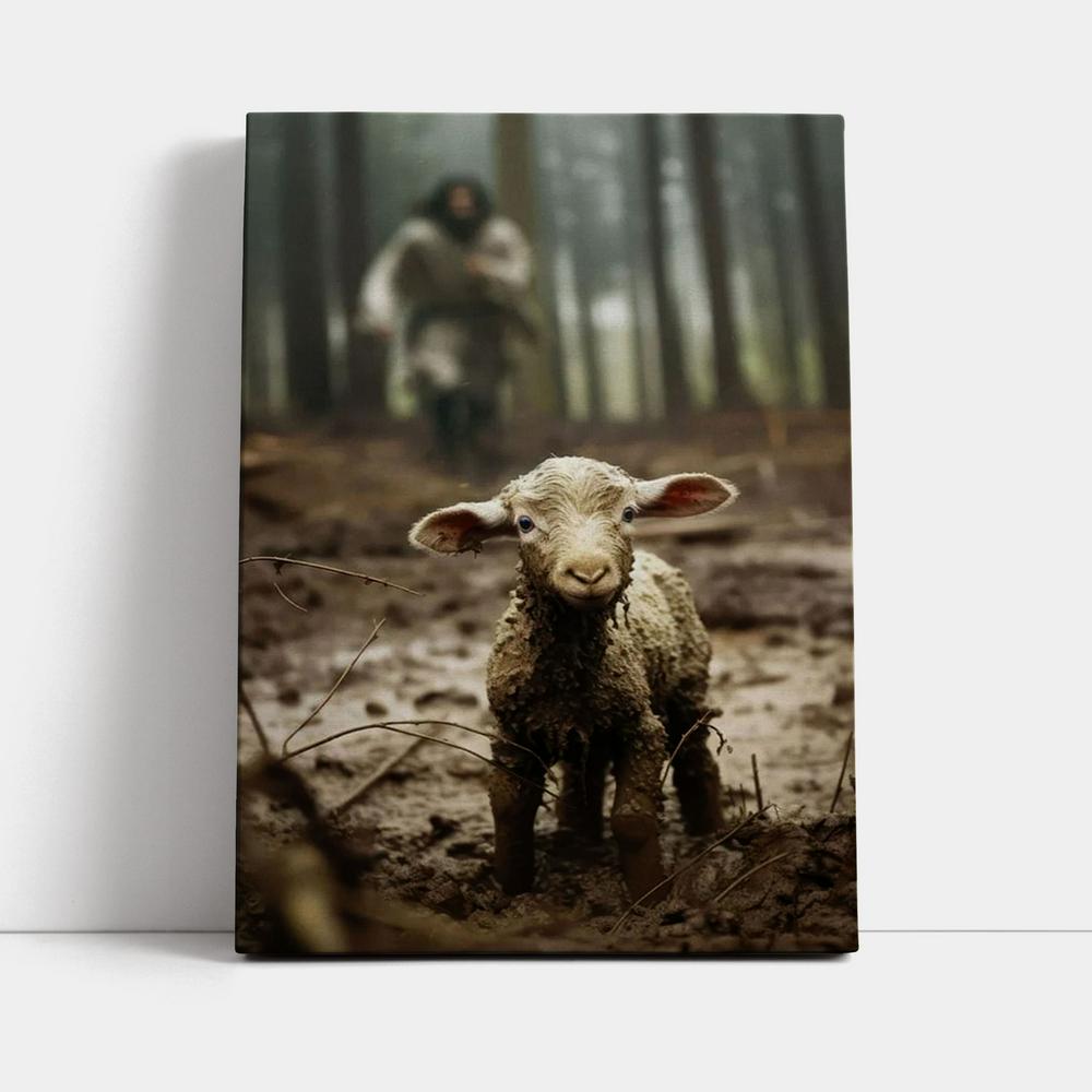 Jesus Running After a Lost Lamb, Jesus Lamb of God, Wall Art Canvas, Christian Wal