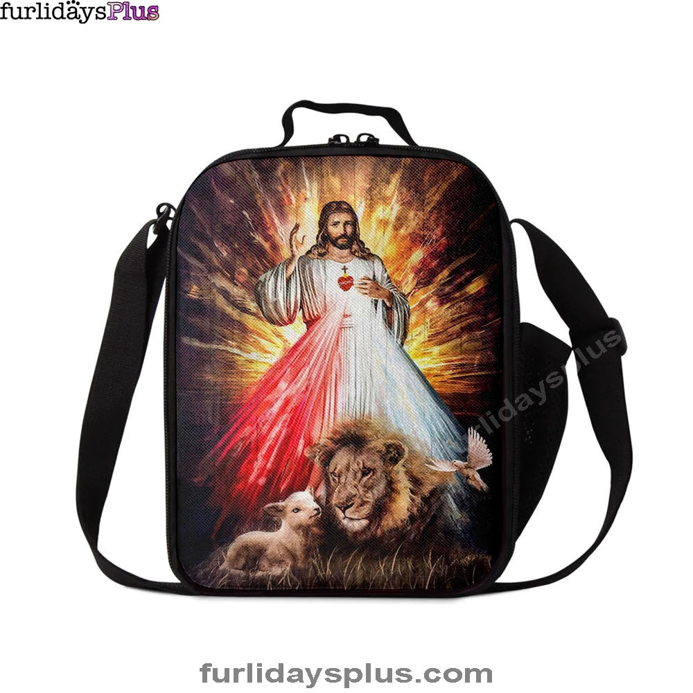 Jesus Sacred Heart Lion Lamb Lunchbag, Lion Lunch Bag, Christian Inspirational Lunchbag