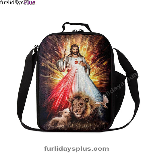 Jesus Sacred Heart Lion Lamb Lunchbag, Lion Lunch Bag, Christian Inspirational Lunchbag