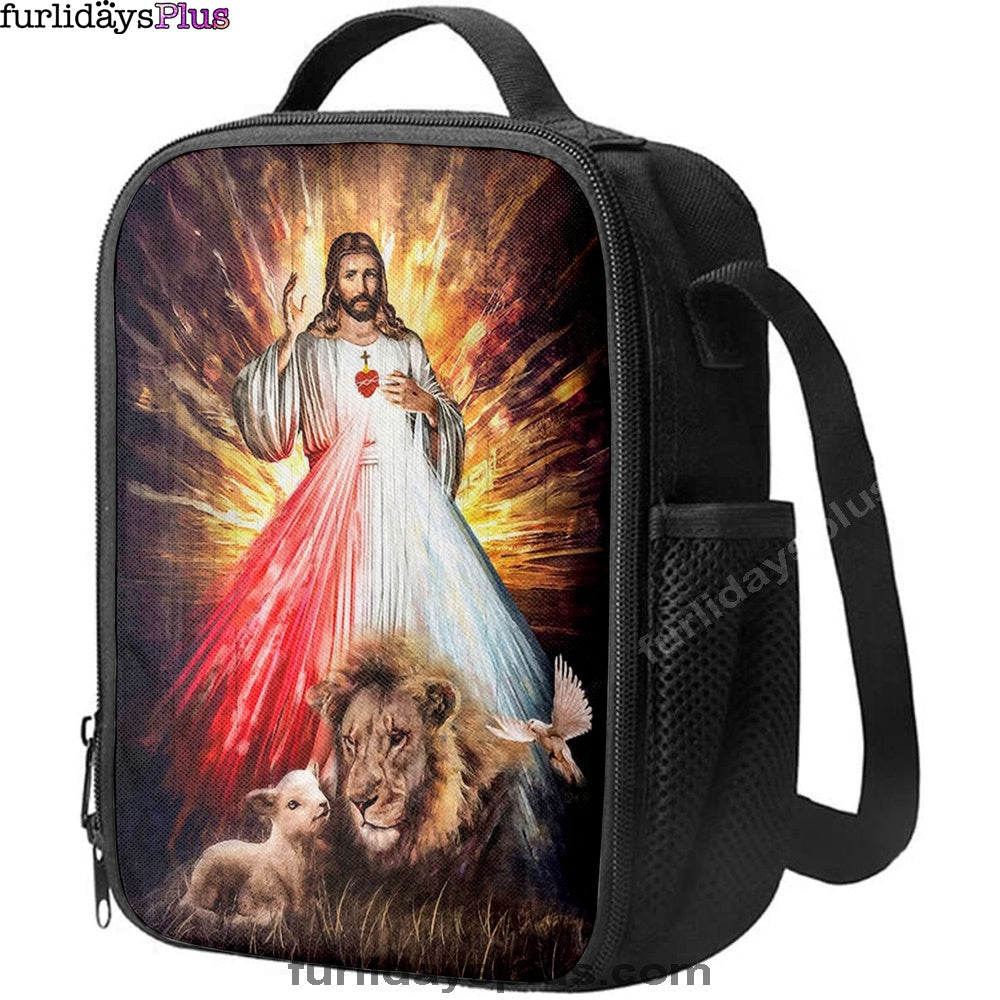 Jesus Sacred Heart Lion Lamb Lunchbag, Lion Lunch Bag, Christian Inspirational Lunchbag