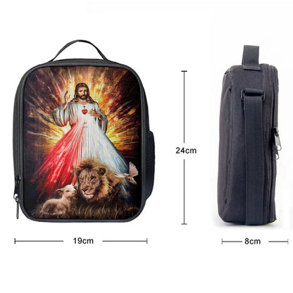Jesus Sacred Heart Lion Lamb Lunchbag, Lion Lunch Bag, Christian Inspirational Lunchbag