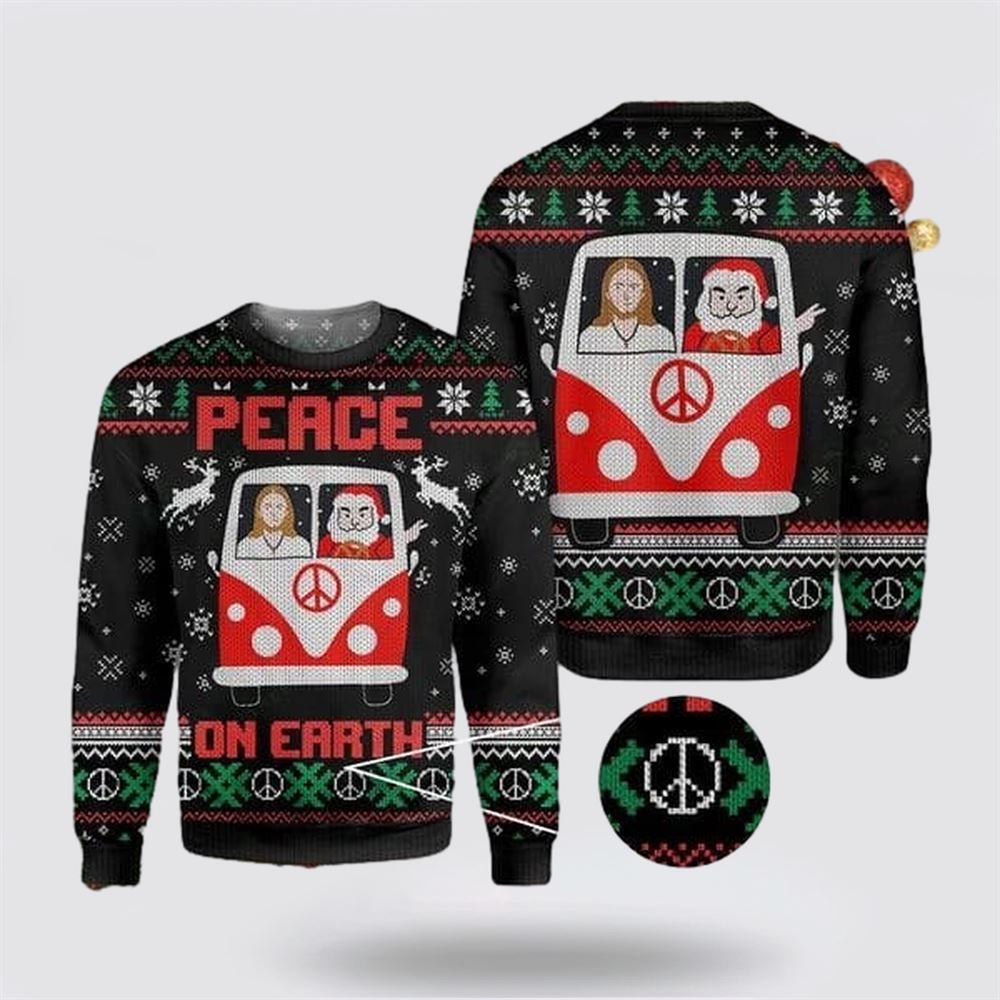 Jesus & Santa Peace On Earth Ugly Christmas Sweater For Men & Women, Sweater For Christian