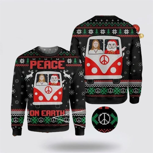 Jesus & Santa Peace On Earth Ugly Christmas Sweater For Men & Women, Sweater For Christian
