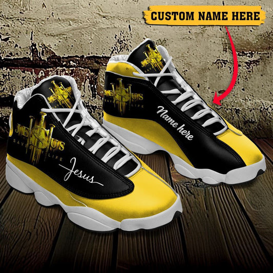 Jesus Saved My Life Custom Name Jd13 Shoes Yellow, Jesus Christ Shoes