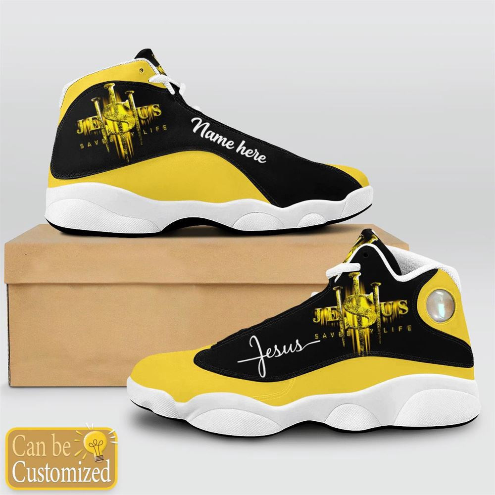 Jesus Saved My Life Custom Name Jd13 Shoes Yellow, Jesus Christ Shoes