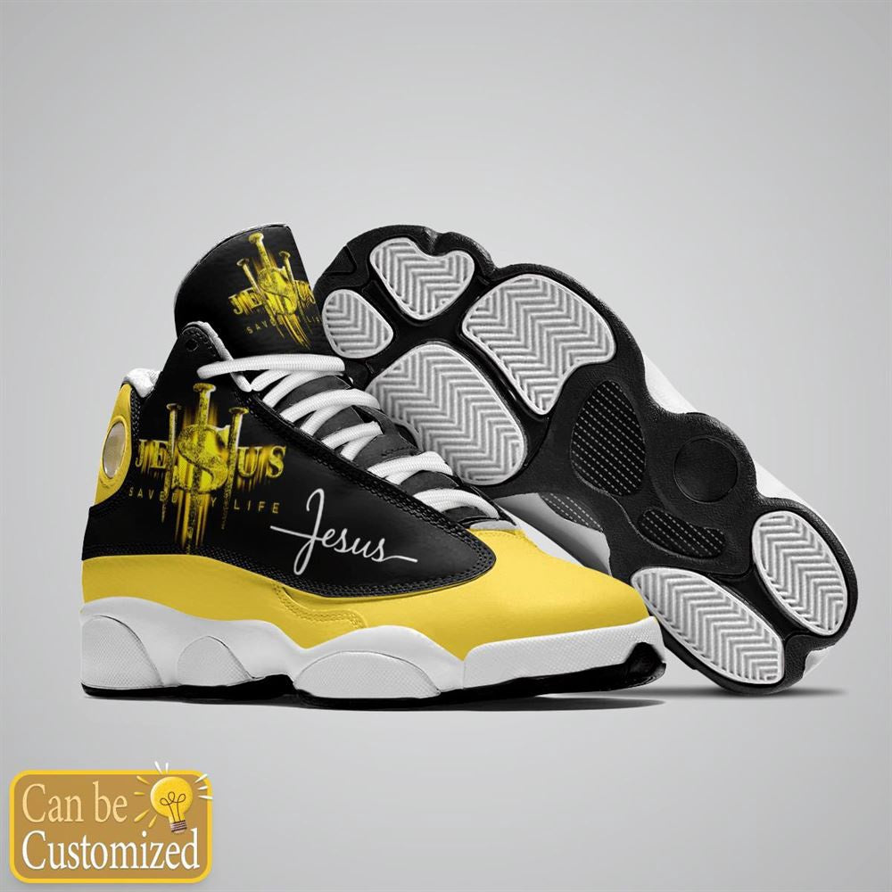 Jesus Saved My Life Custom Name Jd13 Shoes Yellow, Jesus Christ Shoes