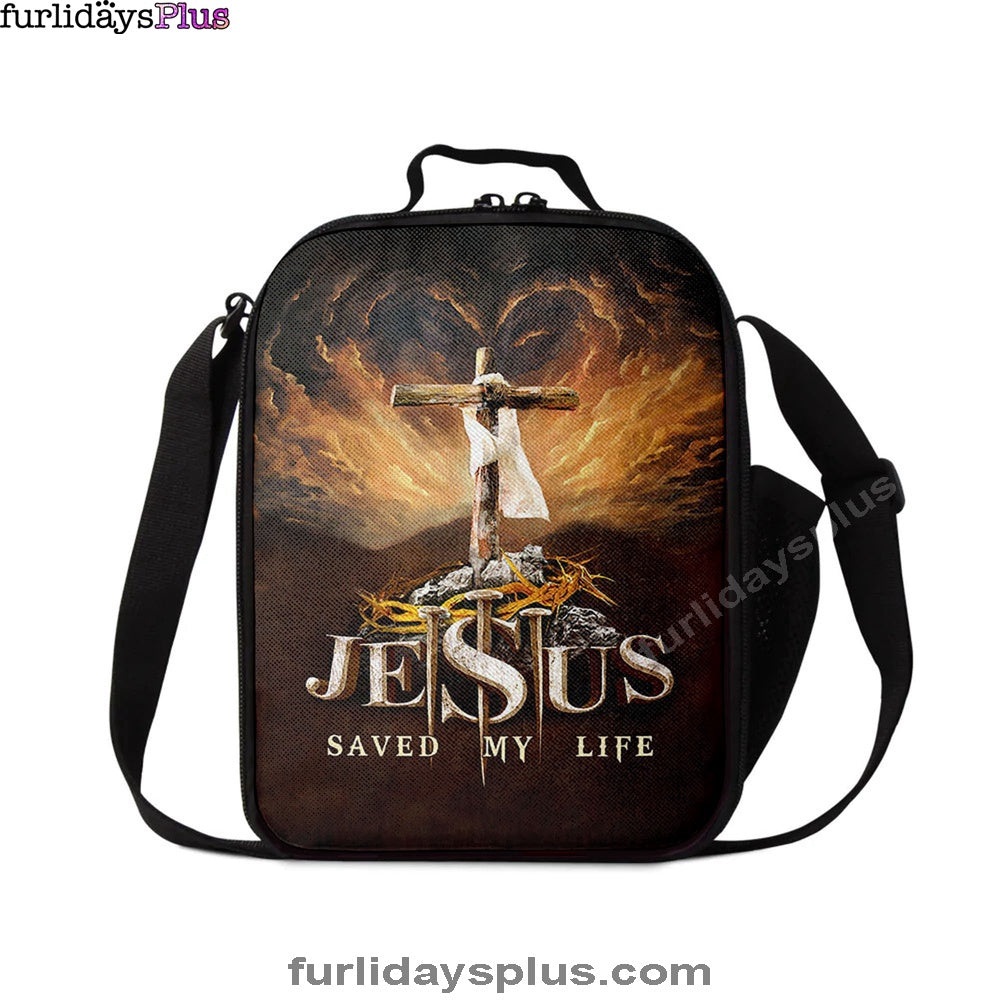 Jesus Saved My Life Heaven's Light The Wooden Cross Lunchbag, Jesus Portrait Lunchbag, Christian Lunchbag