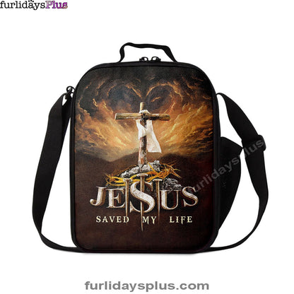 Jesus Saved My Life Heaven's Light The Wooden Cross Lunchbag, Jesus Portrait Lunchbag, Christian Lunchbag