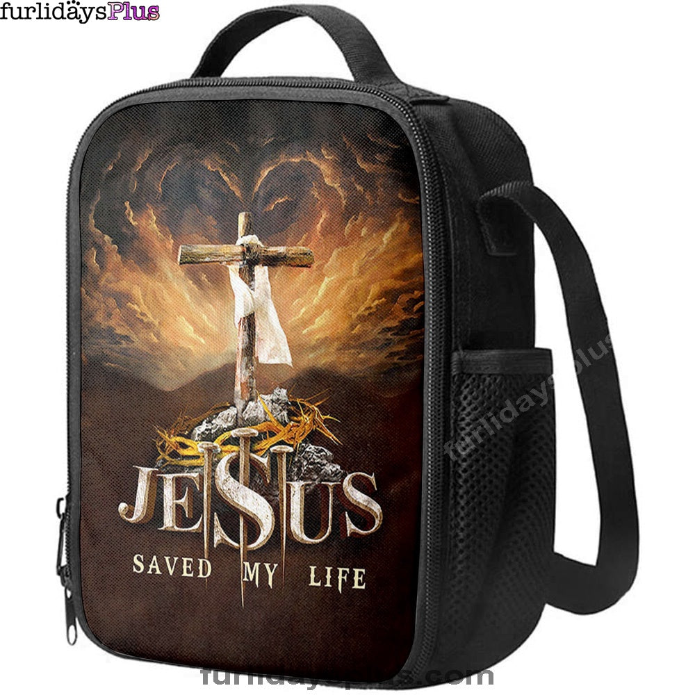Jesus Saved My Life Heaven's Light The Wooden Cross Lunchbag, Jesus Portrait Lunchbag, Christian Lunchbag
