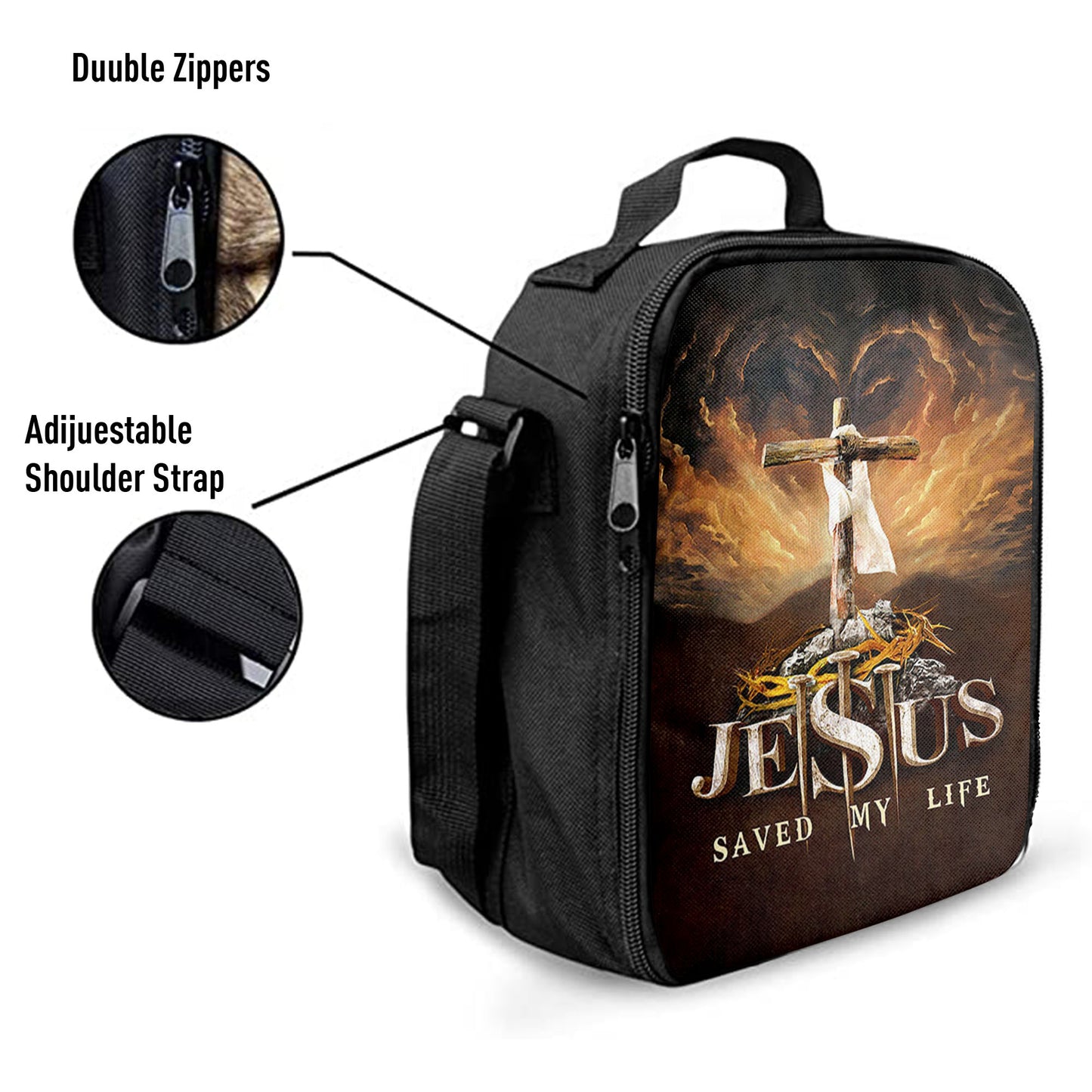 Jesus Saved My Life Heaven's Light The Wooden Cross Lunchbag, Jesus Portrait Lunchbag, Christian Lunchbag