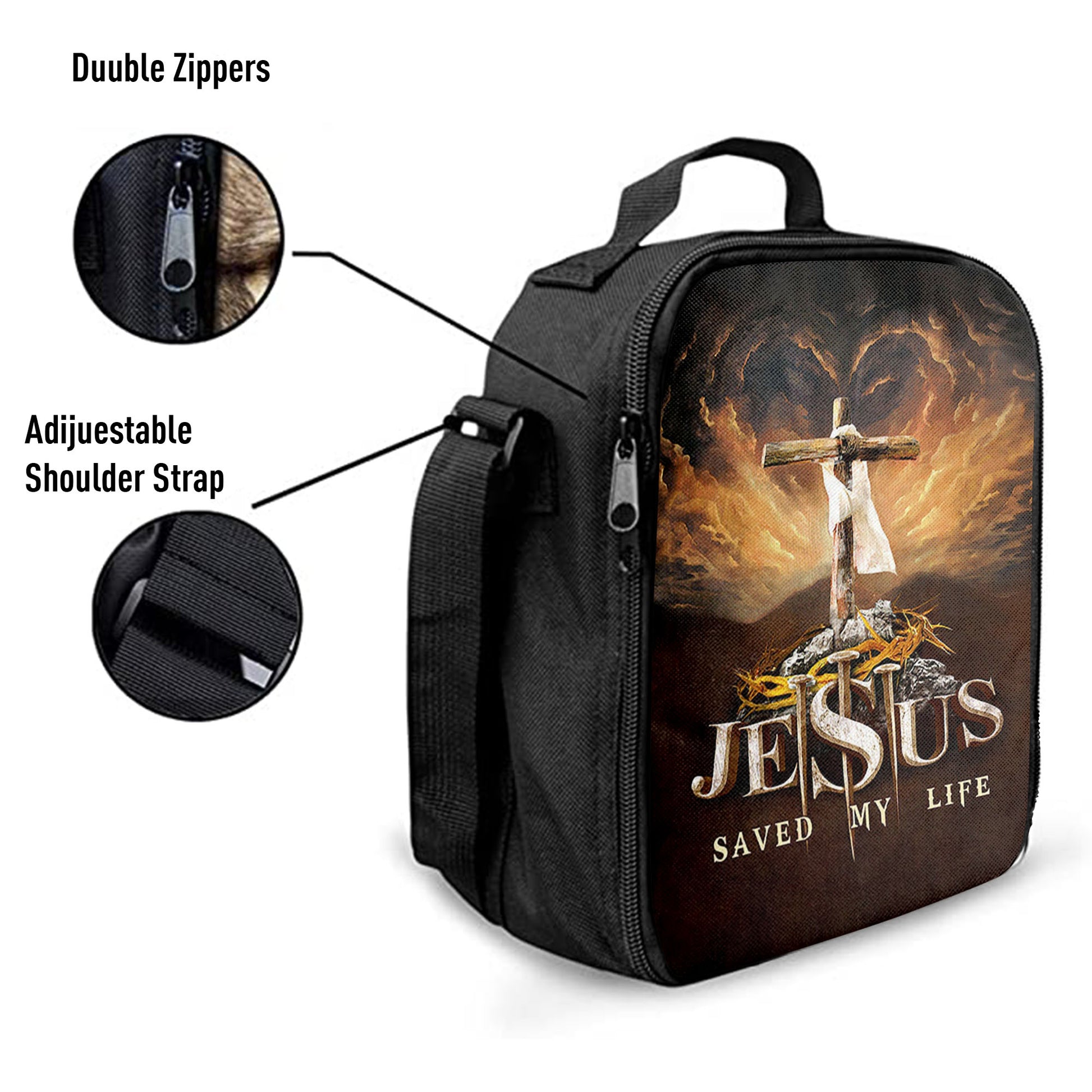 Jesus Saved My Life Heaven's Light The Wooden Cross Lunchbag, Jesus Portrait Lunchbag, Christian Lunchbag