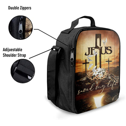 Jesus Saved My Life Lunchbag, Cross Crown Of Thorns White Lily White Dove Lunchbag, Jesus Christ Lunch Bag, Christian Lunch Bag