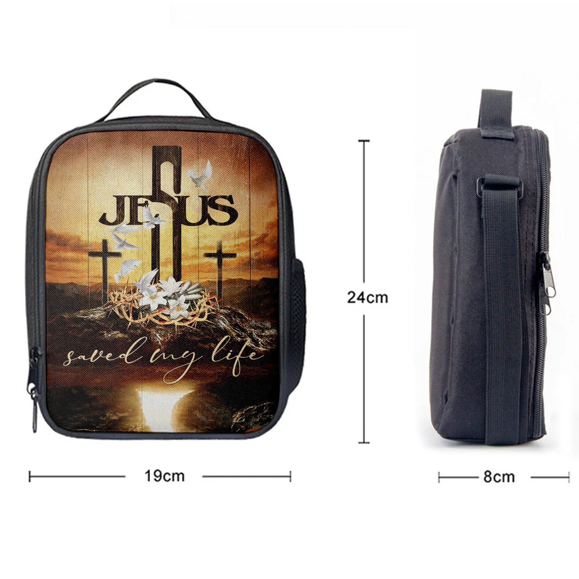 Jesus Saved My Life Lunchbag, Cross Crown Of Thorns White Lily White Dove Lunchbag, Jesus Christ Lunch Bag, Christian Lunch Bag