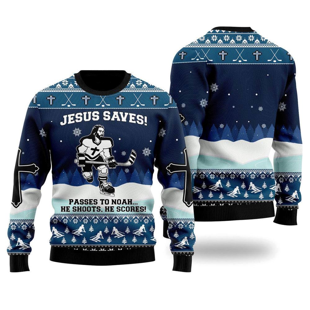Jesus Saves Hockey Ugly Christmas Sweater For Men & Women, Sweater For Christian