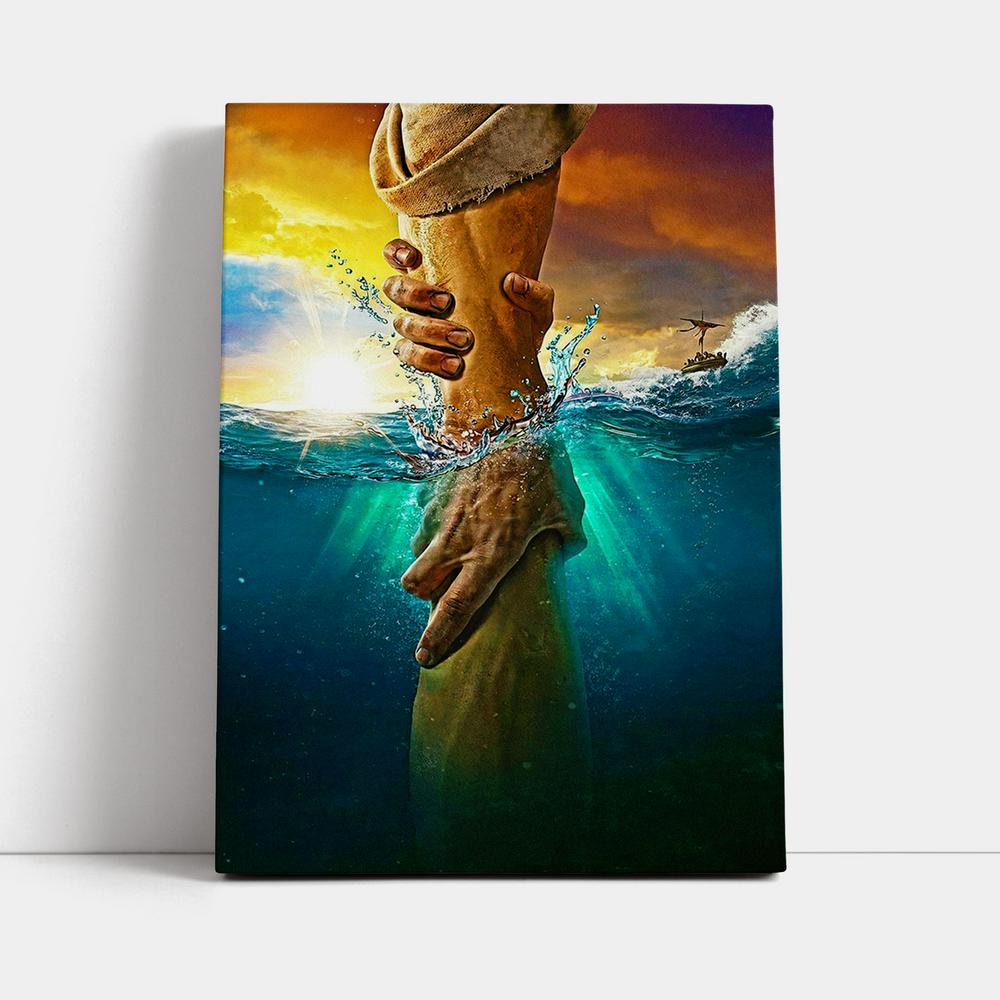 Jesus Saves Peter From Drowning Canvas Wall Art - Jesus Canvas Pictures - Christian Canvas Wall Art