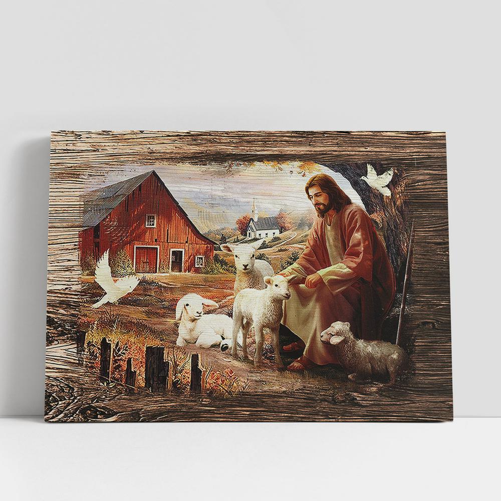 Jesus Sitting with the lambs Dove Canvas Wall Art, Bible Verse Canvas, Religious Prints