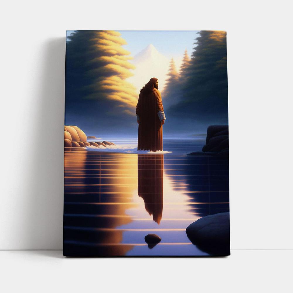 Jesus Standing On Water With Sun Shining Him Canvas Prints - Religious Canvas Art - Christian Wall Decor