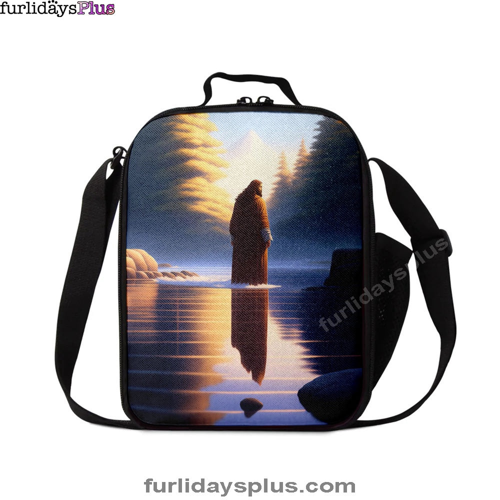 Jesus Standing On Water With Sun Shining Him Lunchbag, Religious Lunch Bag, Christian Lunch Bag