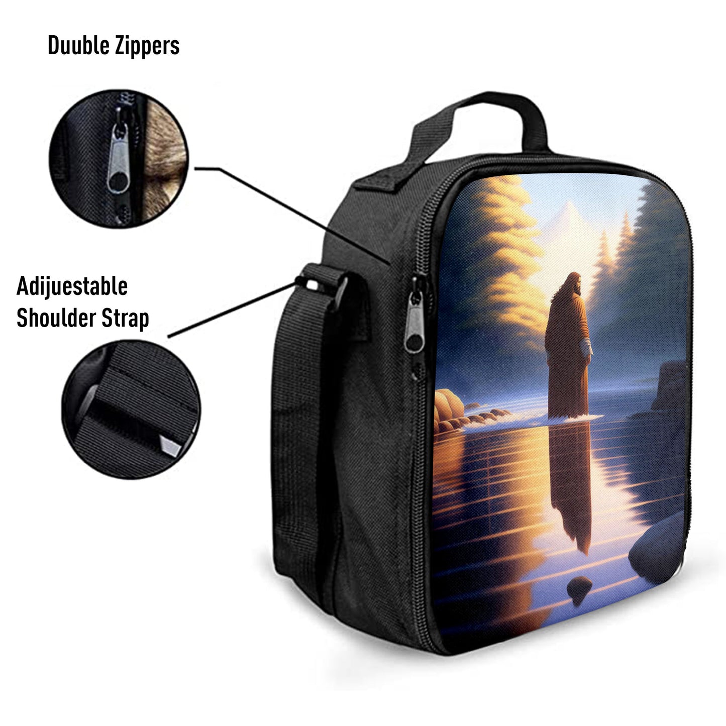 Jesus Standing On Water With Sun Shining Him Lunchbag, Religious Lunch Bag, Christian Lunch Bag