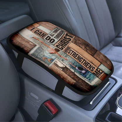 Jesus, Take My Hand, I Can Do All Things Car Center Console Cover, Bible Verse Car Armrest Cover