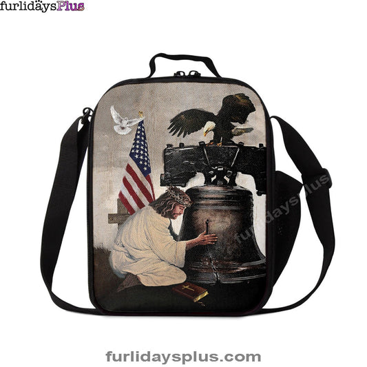 Jesus The Broken Bell Eagle And The Us Flag Lunchbag, Jesus Portrait Lunchbag, Christian Lunchbag