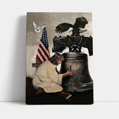 Jesus The Broken Bell Eagle And The Us Flag Wall Art Canvas - Jesus Portrait Canvas Prints - Christian Wall Art