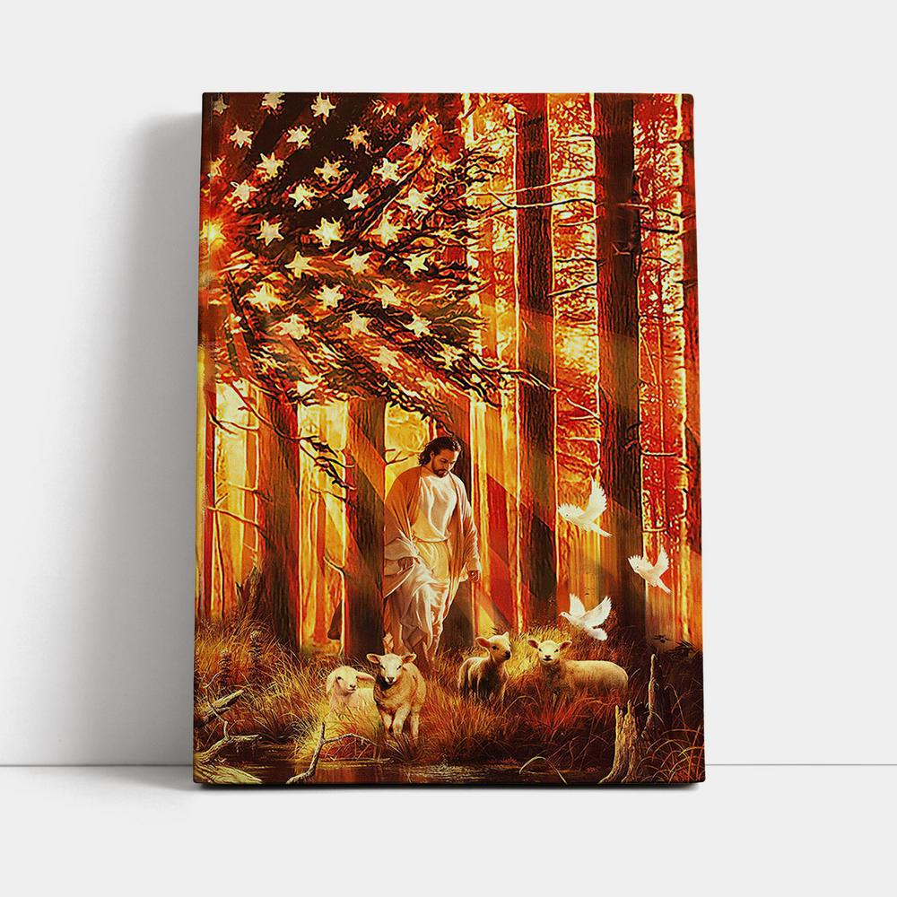 Jesus & The Lambs Canvas Wall Art - Jesus Canvas Pictures - Christian Canvas Wall Art