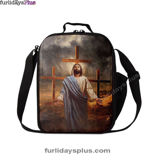 Jesus Three Old Rugged Cross Lunch Bag, Christian Art, Bible Verse Lunchbag, Religious Lunchbag