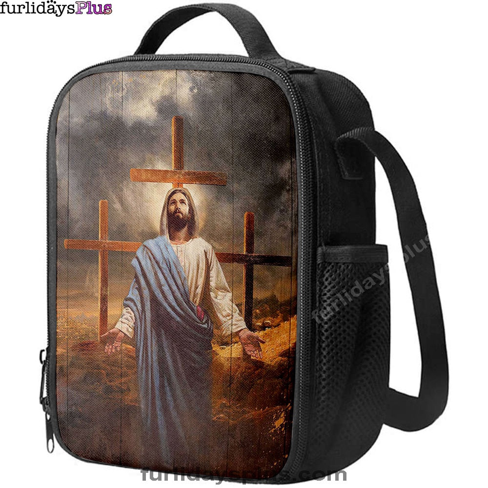 Jesus Three Old Rugged Cross Lunch Bag, Christian Art, Bible Verse Lunchbag, Religious Lunchbag