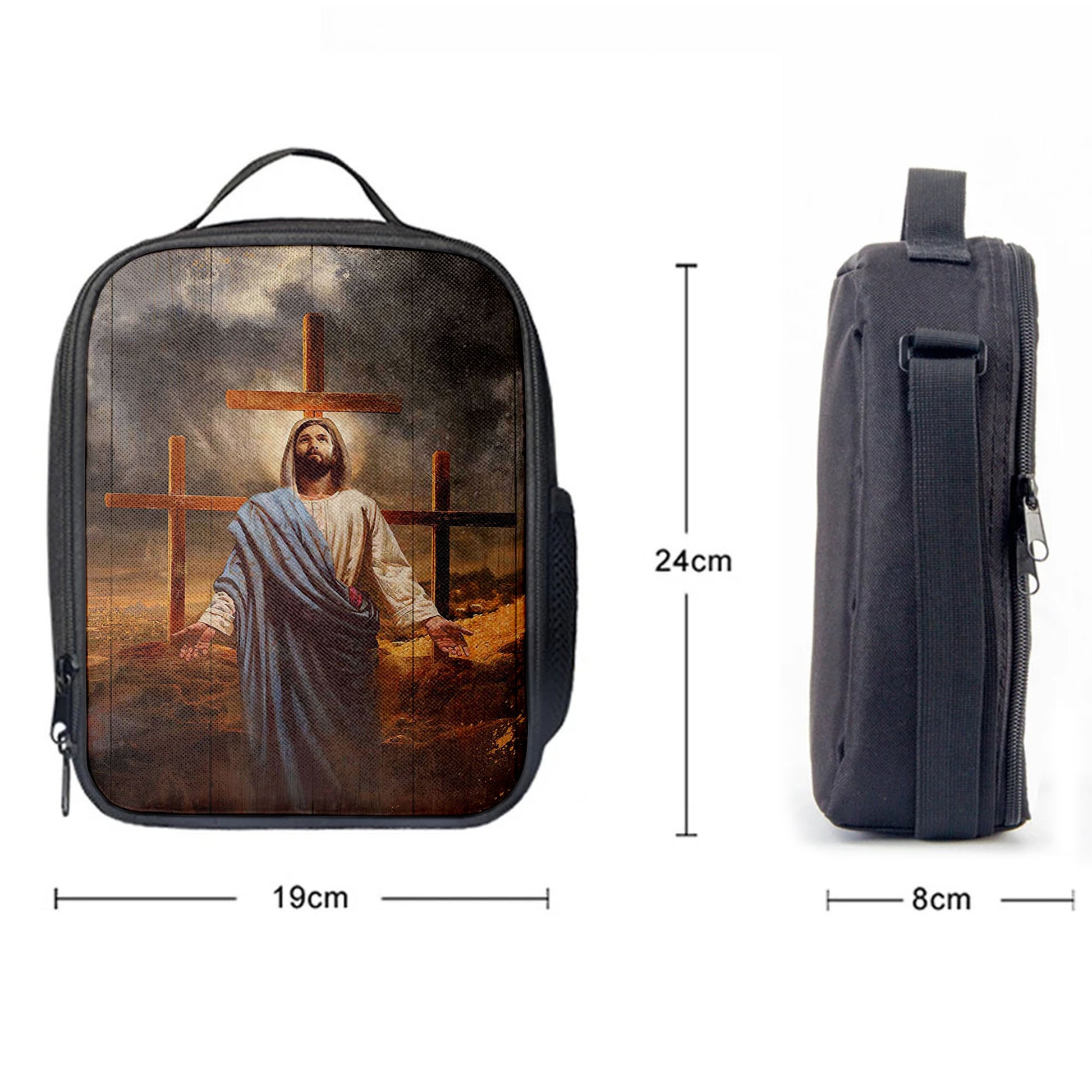 Jesus Three Old Rugged Cross Lunch Bag, Christian Art, Bible Verse Lunchbag, Religious Lunchbag
