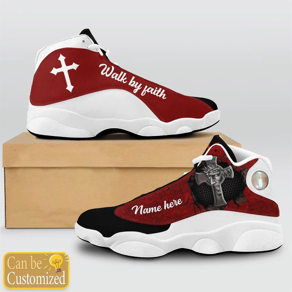 Jesus Walk By Faith Custom Name Jd13 Shoes Red, Jesus Christ Shoes