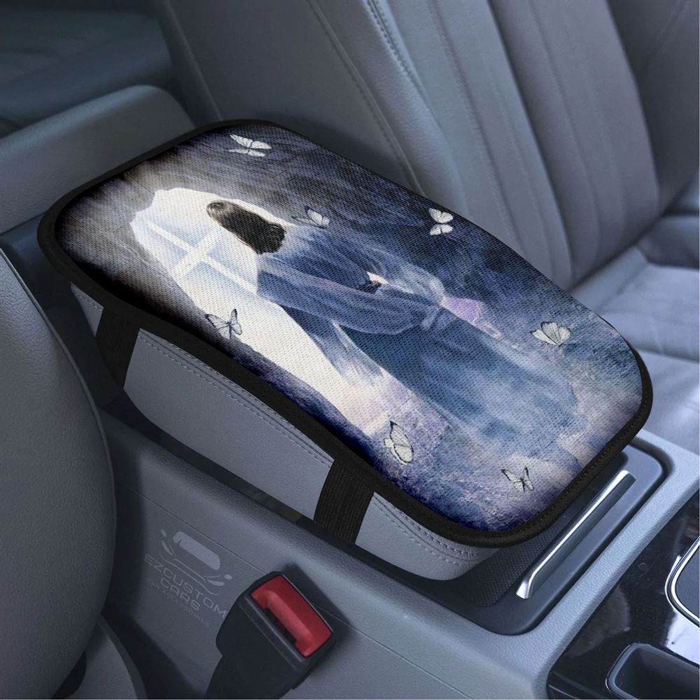 Jesus Walking, Butterfly, Path To Heaven, Cave Painting Car Center Console Cover, Bible Verse Car Armrest Cover