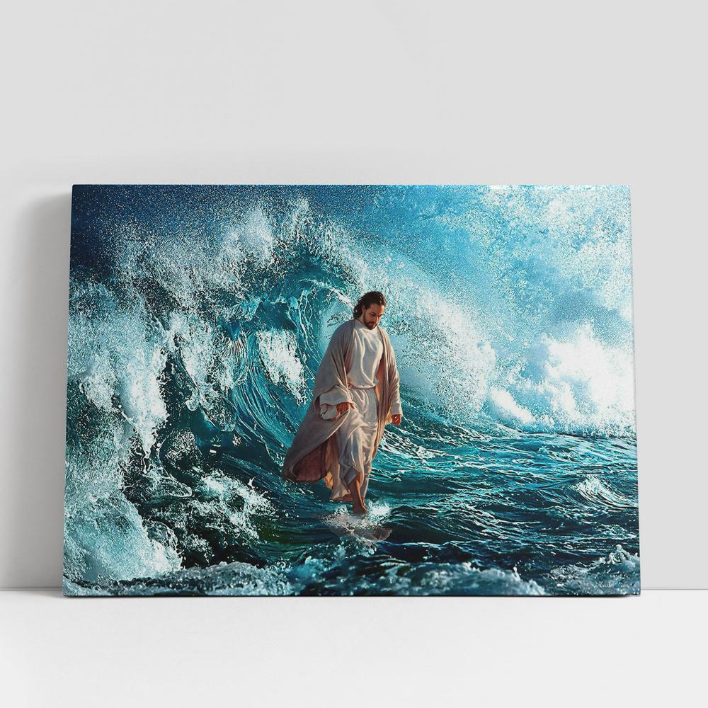 Jesus Walking On The Sea Canvas Wall Art, Jesus Christ Canvas, Christian Gifts Canvas Prints