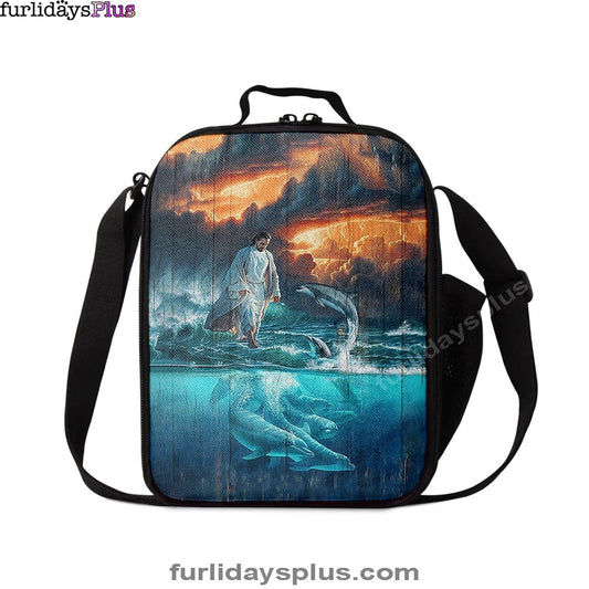 Jesus Walking On The Sea Dolphin Lunch Bag, Christian Art, Bible Verse Lunchbag, Religious Lunchbag