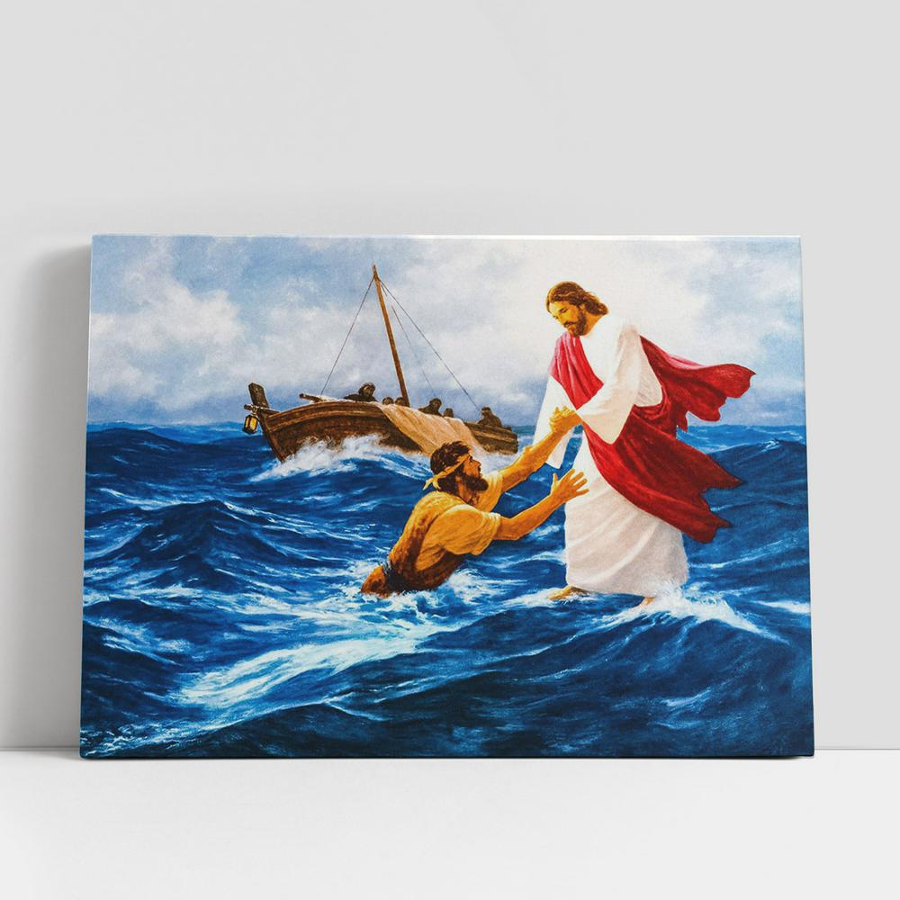 Jesus Walking On The Water Canvas Pictures, Faith Art, Christian Gifts Canvas Wall Art Decor