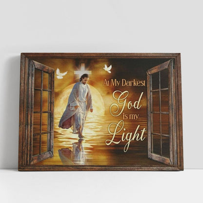 Jesus Walking On Water, Amazing Sunset, At My Darkest, God Is My Light Canvas Poster