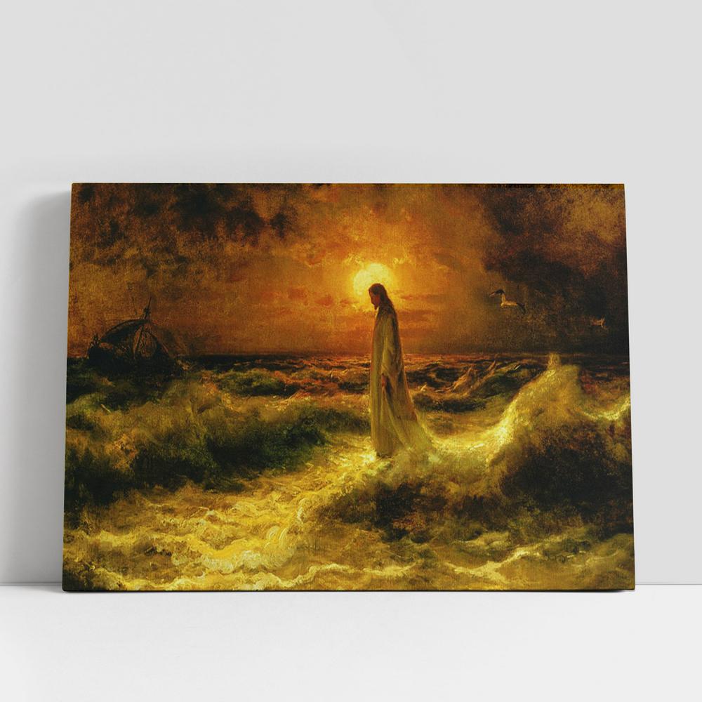 Jesus Walking On Water Canvas Pictures, Faith Art, Christian Gifts Canvas Wall Art Decor