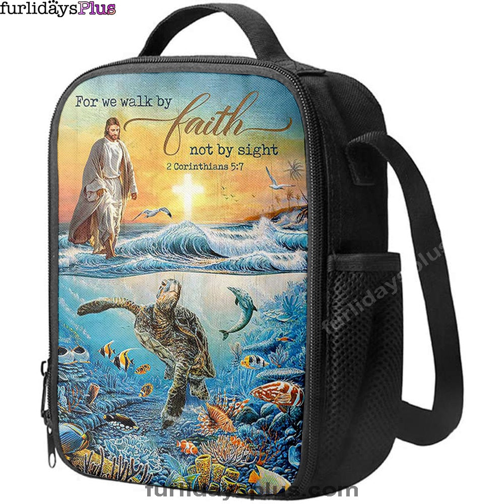 Jesus Walking On Water Lunchbag, For We Walk By Faith Ocean Turtle Lunchbag, Jesus Portrait Lunchbag, Christian Lunchbag