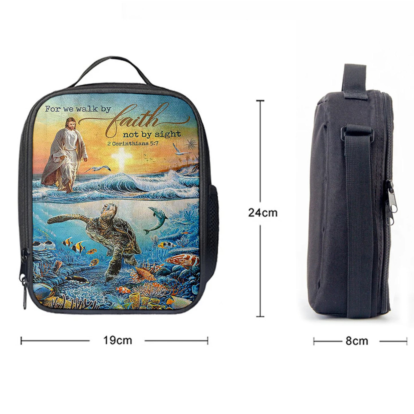 Jesus Walking On Water Lunchbag, For We Walk By Faith Ocean Turtle Lunchbag, Jesus Portrait Lunchbag, Christian Lunchbag