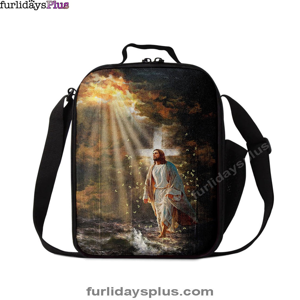 Jesus Walking On Water Yellow Butterfly Lunch Bag, Christian Art, Bible Verse Lunchbag, Religious Lunchbag