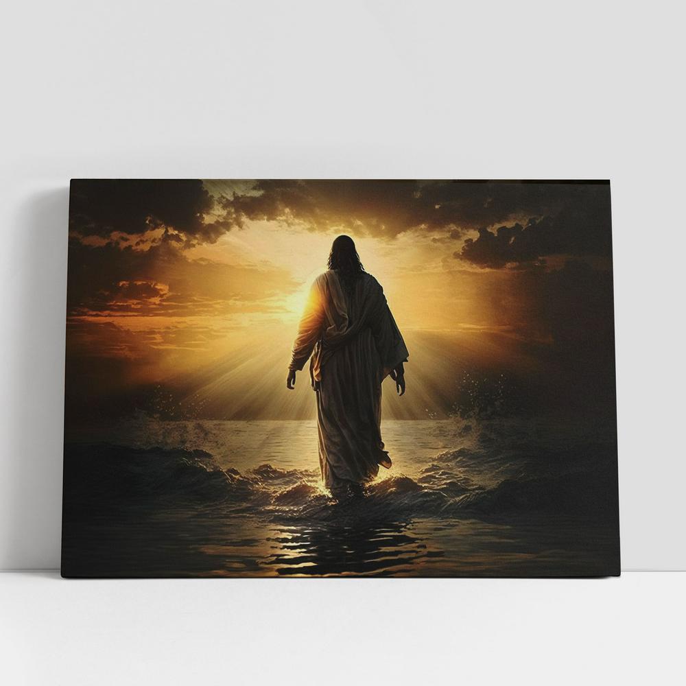 Jesus Walking Water Sunset Canvas Pictures, Faith Art, Christian Gifts Canvas Wall Art Decor