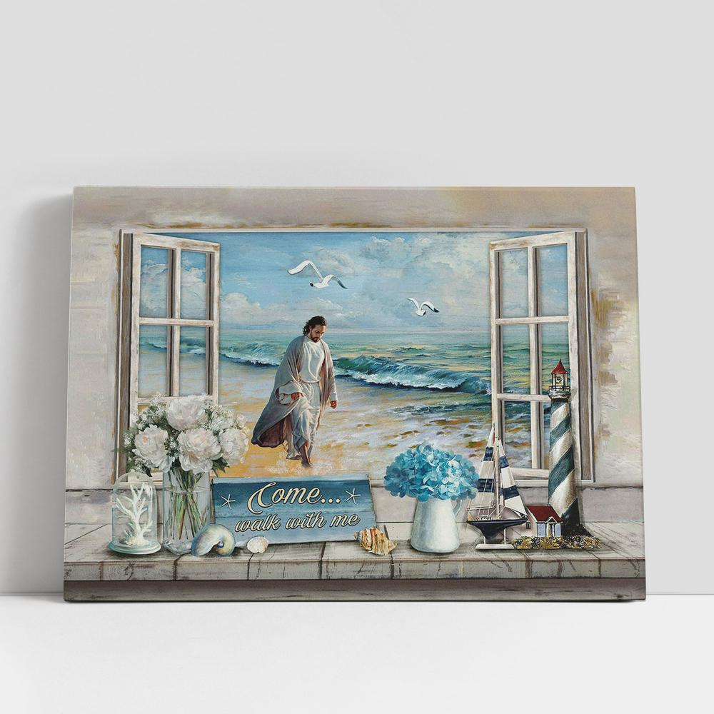 Jesus Walks Come Walk With Me Canvas Art, Bible Verse Wall Art, Wall Decor Christian Gifts