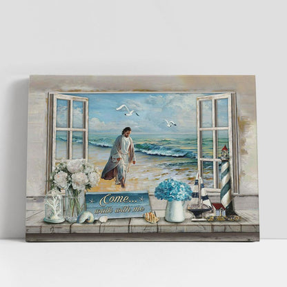 Jesus Walks Come Walk With Me Canvas Art, Bible Verse Wall Art, Wall Decor Christian Gifts
