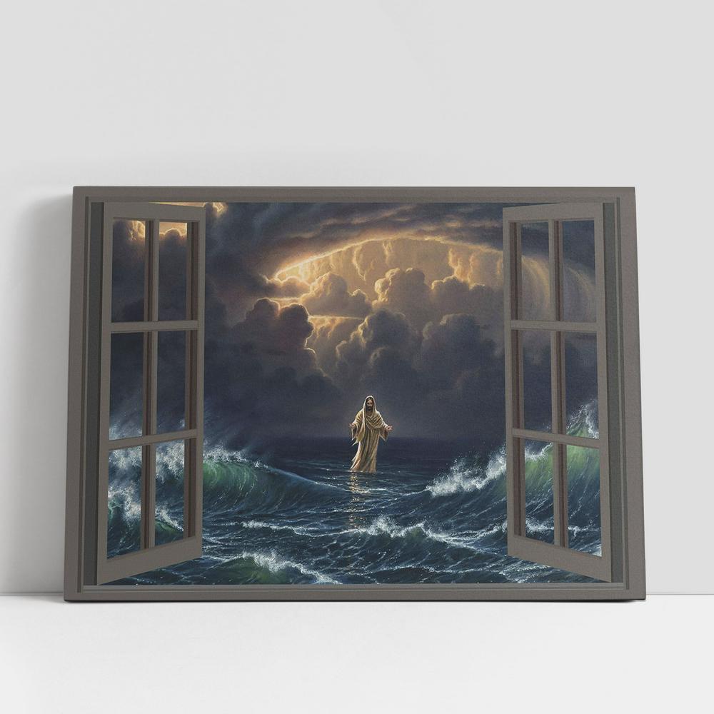 Jesus Walks On Water Canvas Wall Art, Jesus Christ Canvas, Christian Gifts Canvas Prints