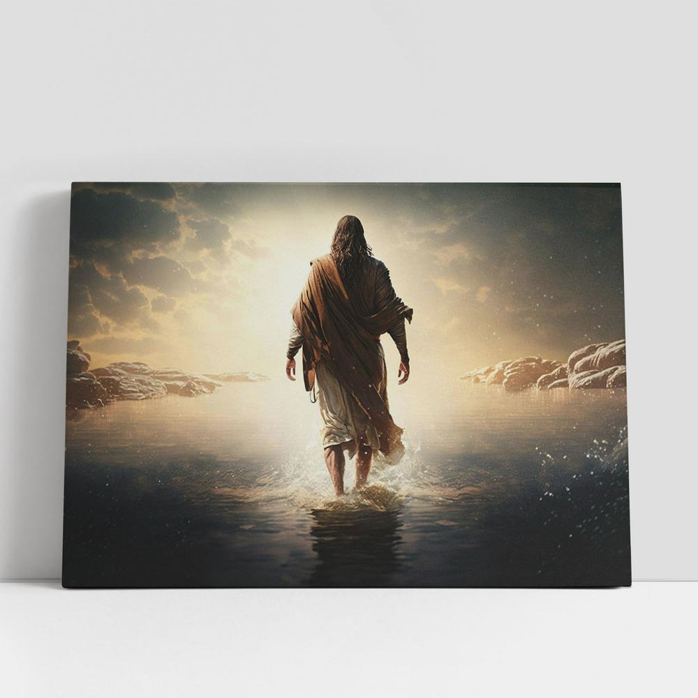 Jesus Walks Water Canvas Pictures, Faith Art, Christian Gifts Canvas Wall Art Decor