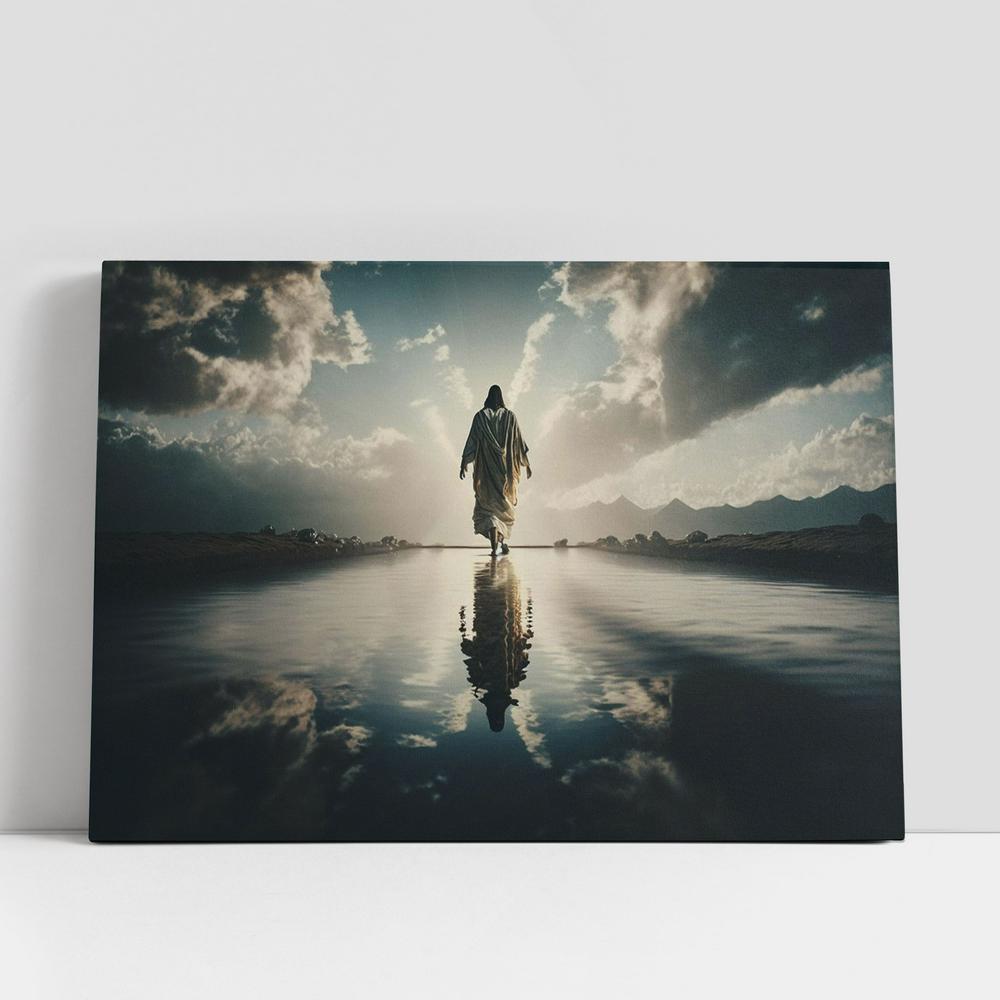 Jesus Walks Water Religious Canvas Pictures, Faith Art, Christian Gifts Canvas Wall Art Decor