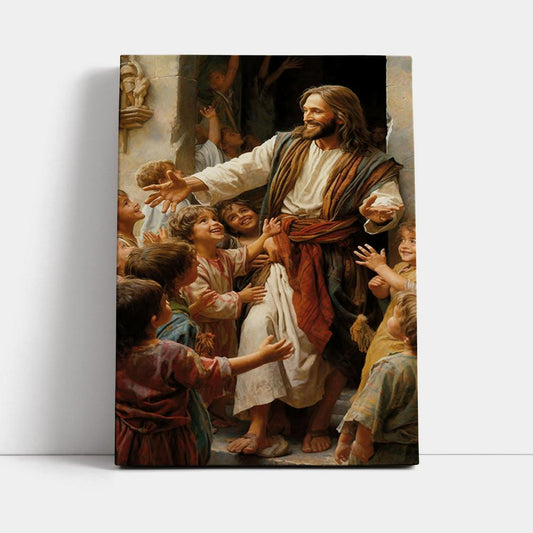 Jesus Was Surrounded By Children Canvas Prints - Jesus Canvas Art - Jesus Wall Art Home Decor