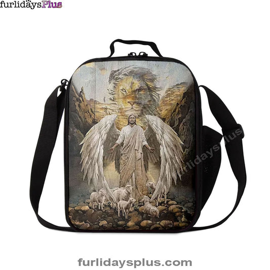 Jesus Wings Lamb Lion Lunchbag, Lion Lunch Bag, Christian Inspirational Lunchbag